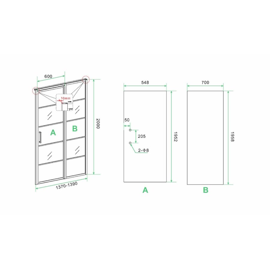 Nisdeur Horizon met Vast Paneel 140x200 cm 8 mm NANO Mat Zwart