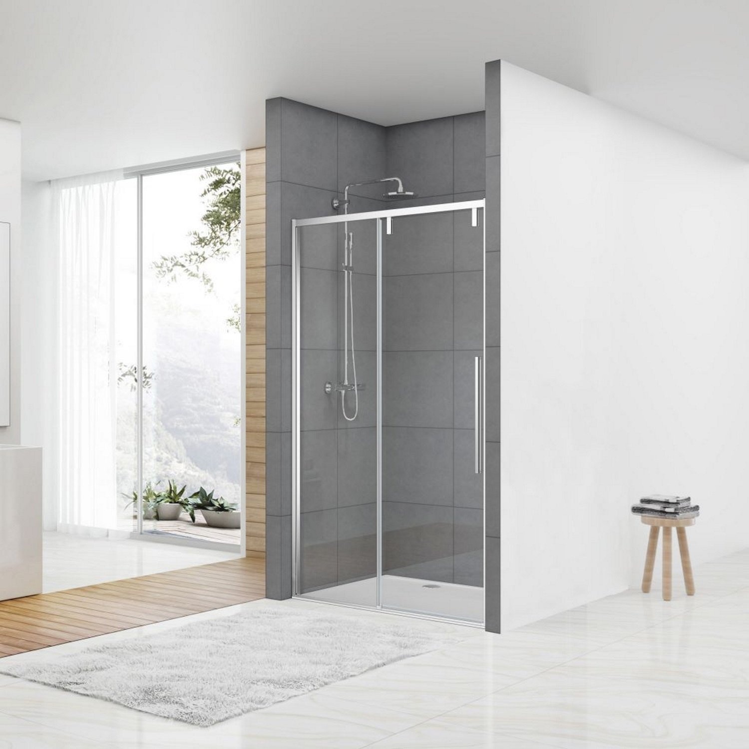 Nisdeur Van Rijn ST06 Schuifdeur Met Vaste Wand 160x200 cm 8 mm Soft Close Chroom van Rijn