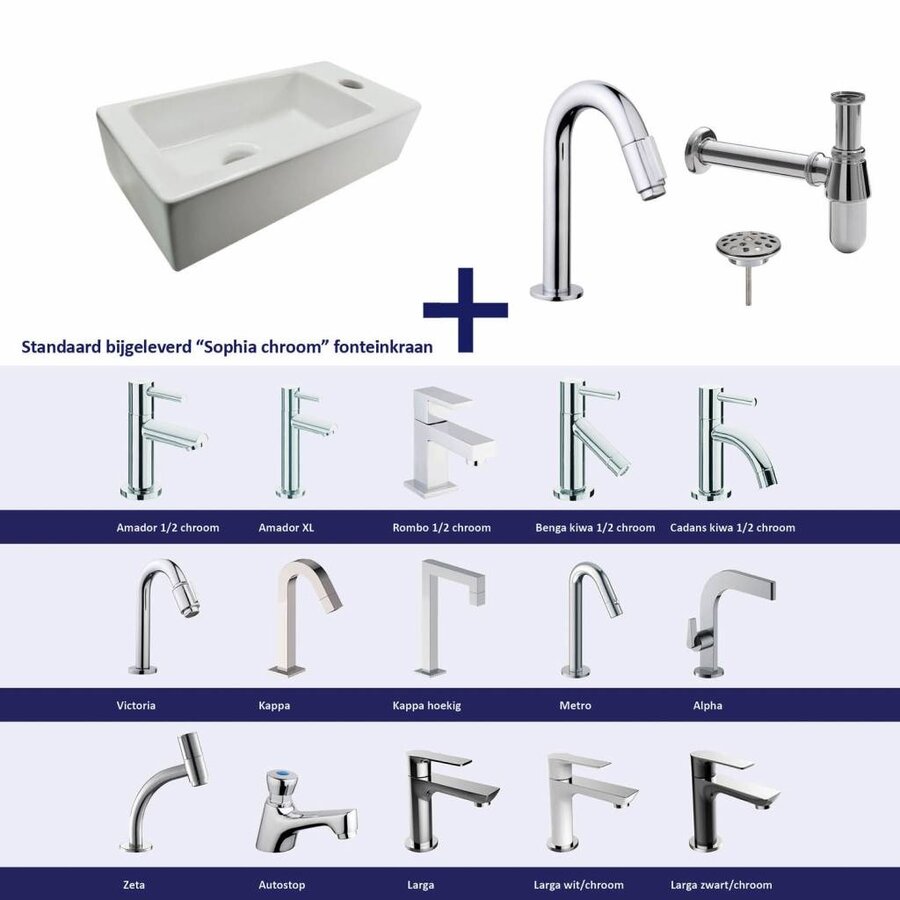 Fonteinset Chepri Mini Rechts 36X18X9 Cm Chroom (Keuze Uit 20 Kranen)