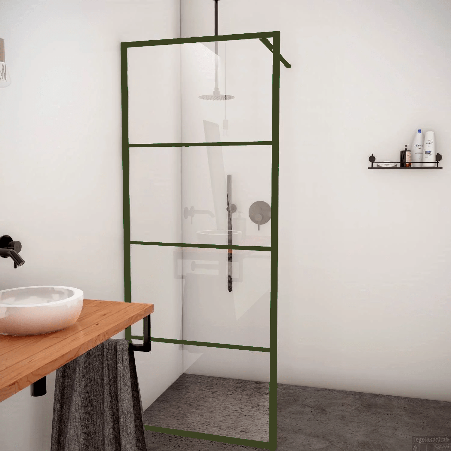 AQS Inloopdouche Frame 90x200 cm 8 mm NANO Glas Mat Groen Raster Boss & Wessing