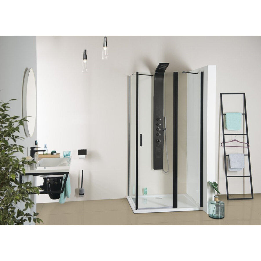 Douchedeur Sapho Zoom Line Black Draaideur 100x200 cm 6 mm Gecoat Glas Mat Zwart