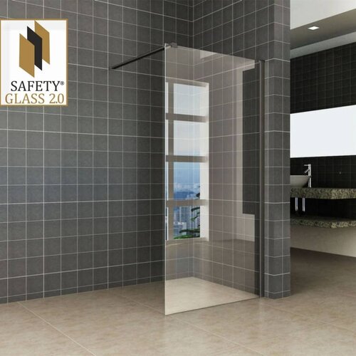 Safety Glass 2.0 Inloopdouche Met Zwart Muurprofiel 10Mm Nano Glas (Alle Maten) 