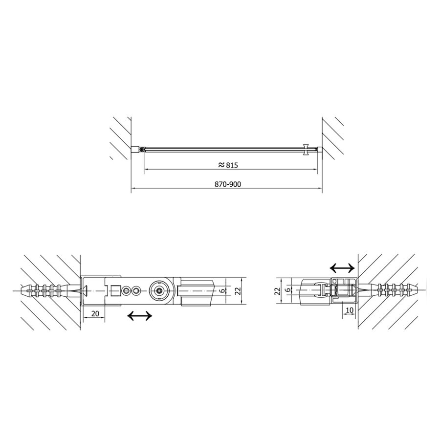 Douchedeur Sapho Zoom Line Black Draaideur 90x200 cm 6 mm Gecoat Glas Mat Zwart