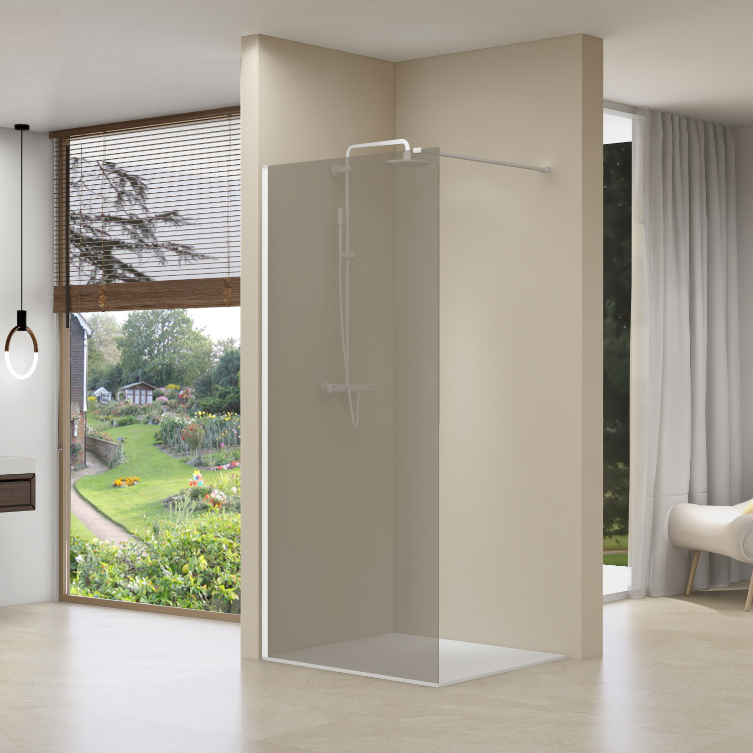 Inloopdouche Van Rijn ST01 Met Stabilisatiestang 90x200 cm Rookglas 8 mm Wit van Rijn