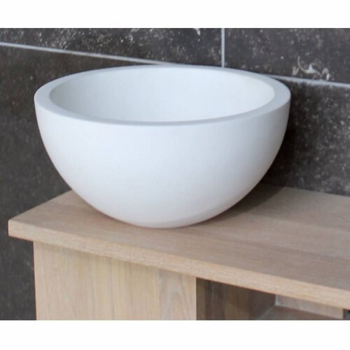 Fontein Luca Sanitair Rond 24x24x12cm Mineral Stone Mat Wit Geen Kraangat 