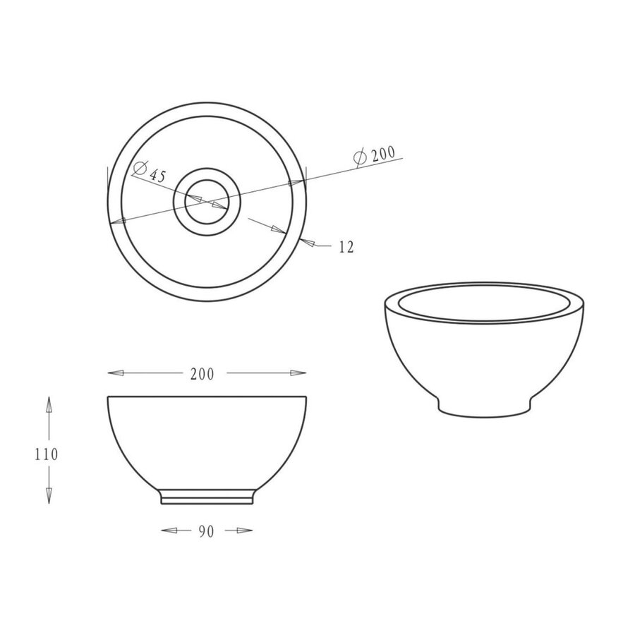 Fontein Boss & Wessing Waskom Rond Natuursteen 20x11 cm Antraciet