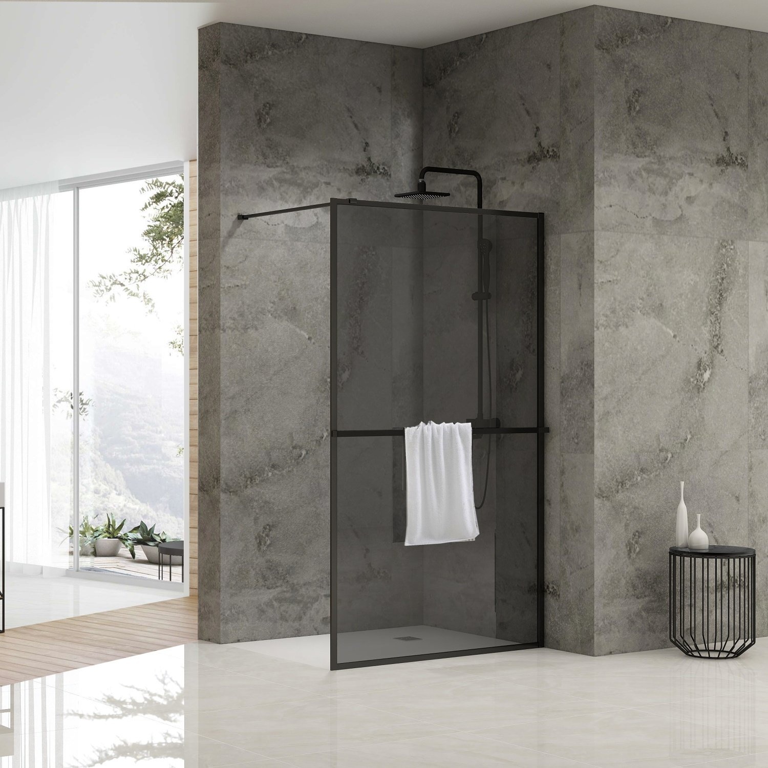 Inloopdouche Van Rijn ST04 Met Handdoekstang 90x200 cm 8 mm Rookglas Zwart van Rijn