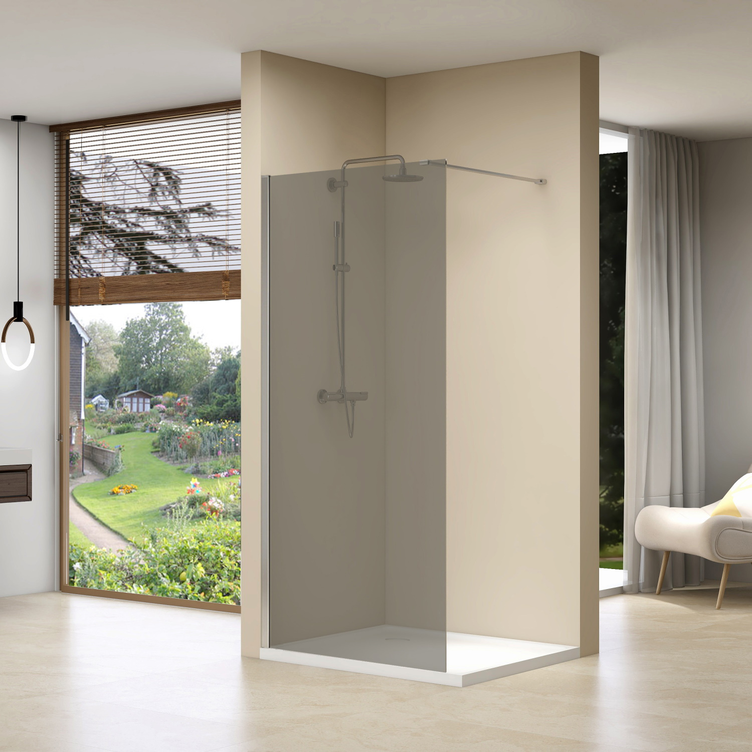 Inloopdouche Van Rijn ST01 Met Stabilisatiestang 120x200 cm Rookglas 8 mm RVS van Rijn