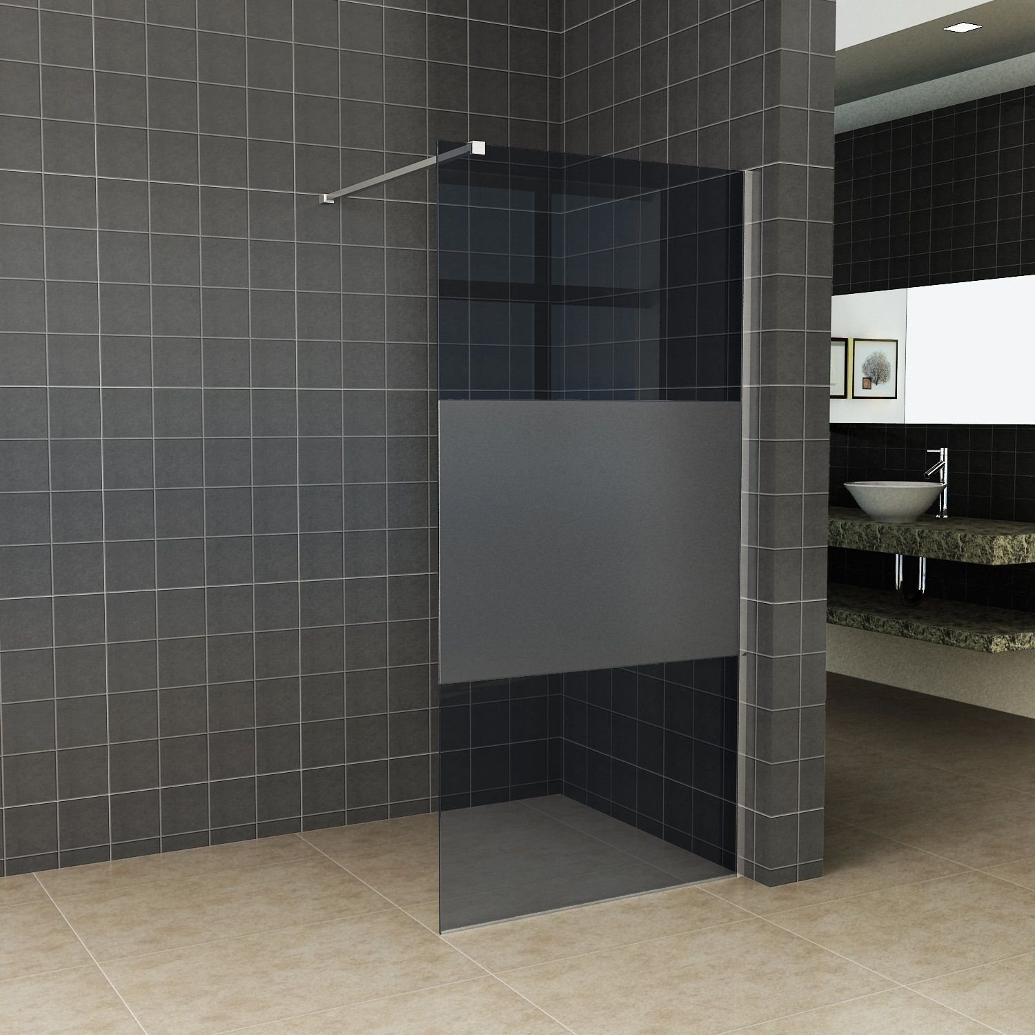Aqua Splash AQS Inloopdouche Pro Line Rookglas met Middenband 8 mm Nano Coating Chroom Profiel en Stang - Proline 90x200 cm Chroom Profiel