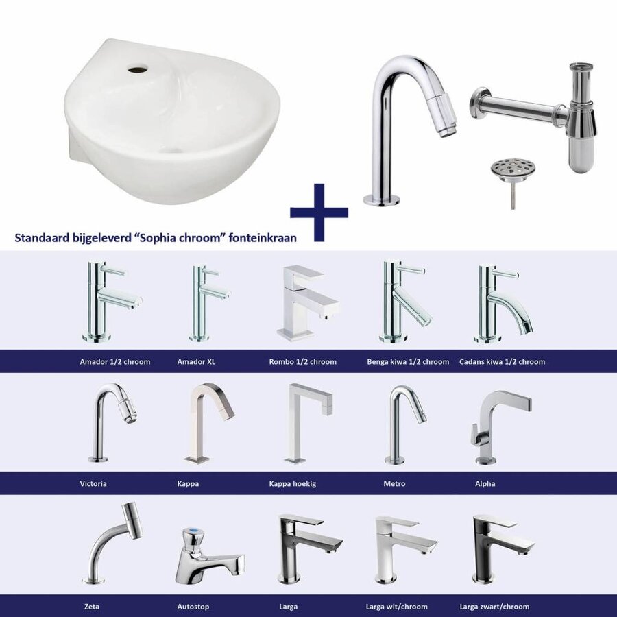 Fonteinset Kratos Keramiek 35X35X14.5 Cm Chroom (Keuze Uit 20 Kranen)