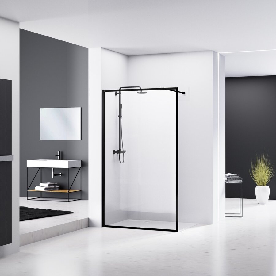 Inloopdouche Van Rijn ST04 Met Stabilisatiestang 140x200 cm 8 mm Helder Glas Zwart