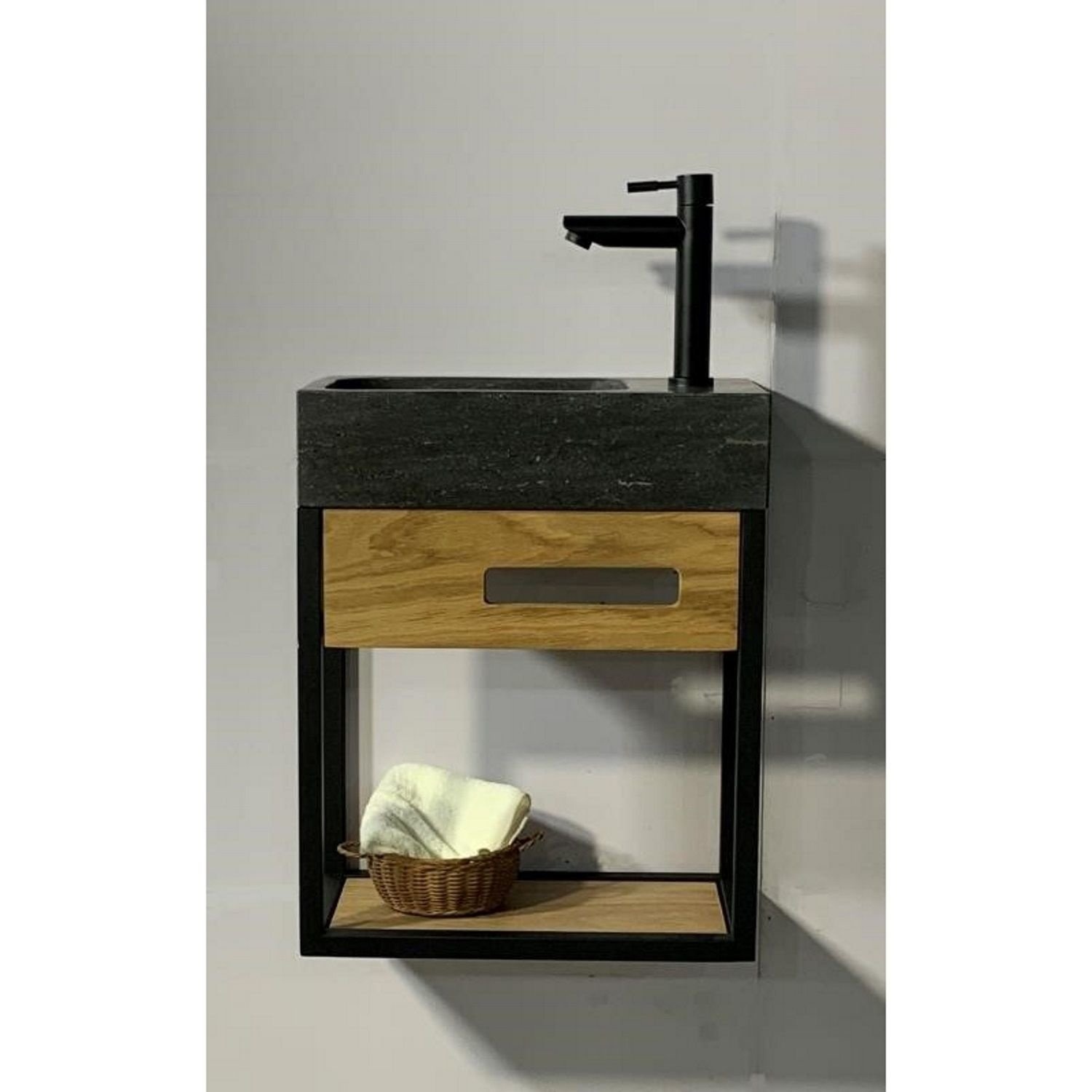 Fonteinset Casajoy 40x22x49.5 cm Naturel Eiken Met Natuurstenen Wastafel Casajoy