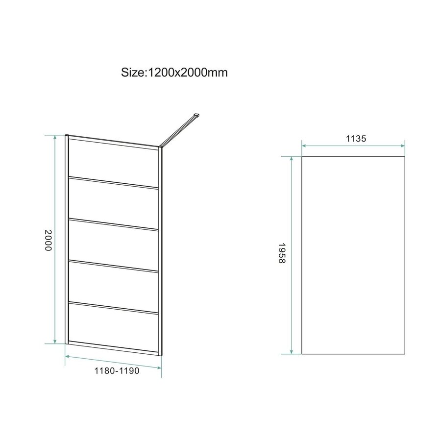 Inloopdouche BWS Black Line 120x200 cm 8mm NANO Glas Mat Zwart Raster