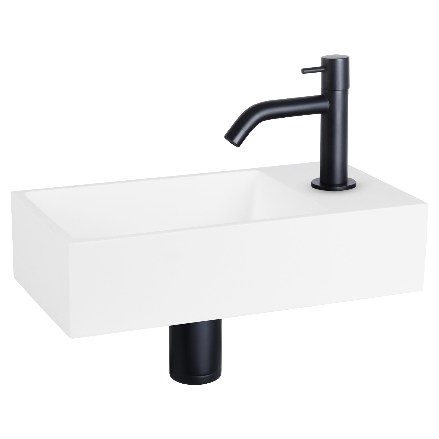 Fonteinset Differnz Solid Solid Surface 36x18.5x9 cm Wit Met Gebogen Kraan Mat Zwart Differnz