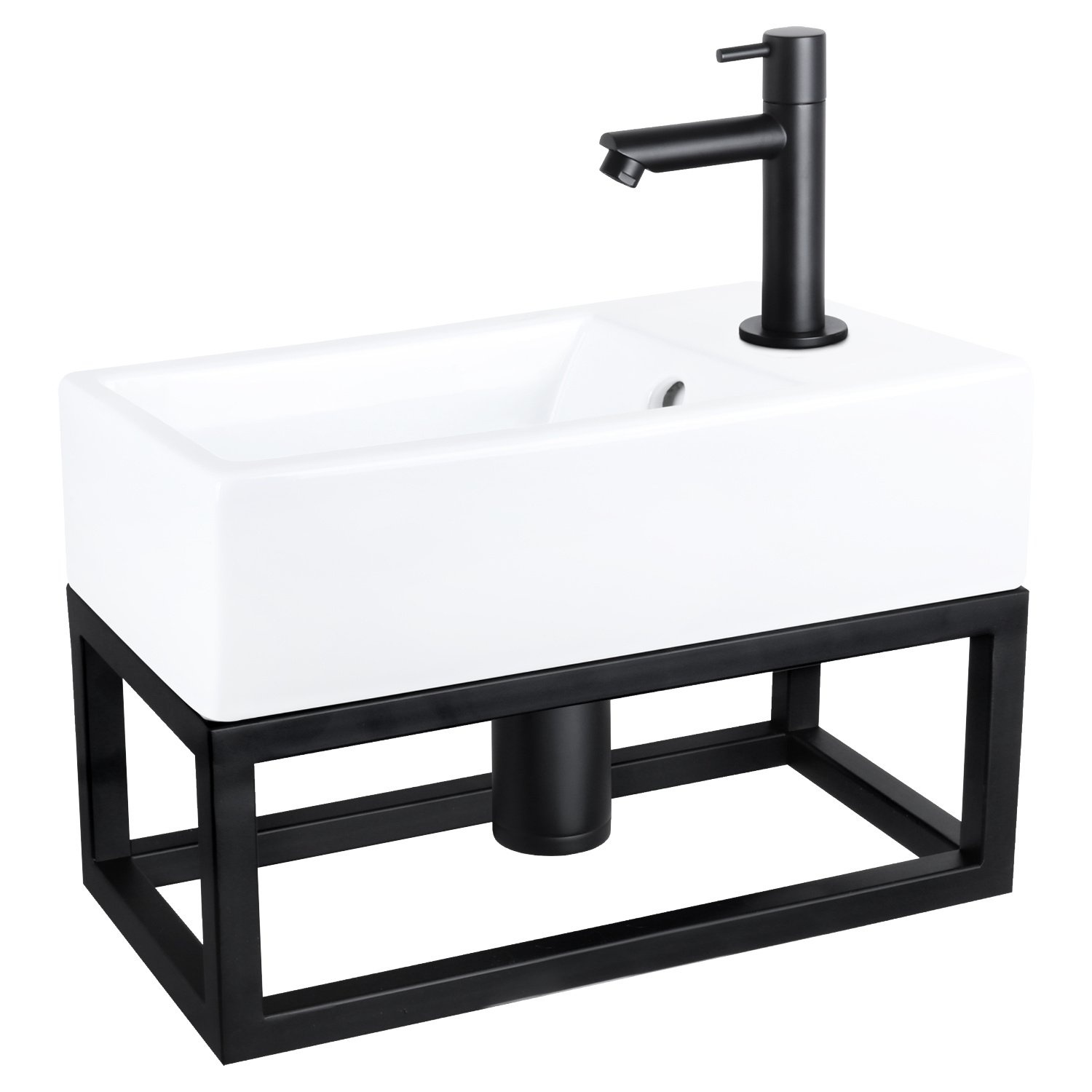 Fonteinset Differnz Force Keramiek en Handoekrek 40x22x11.5 cm Wit Met Rechte Kraan Mat Zwart Differnz