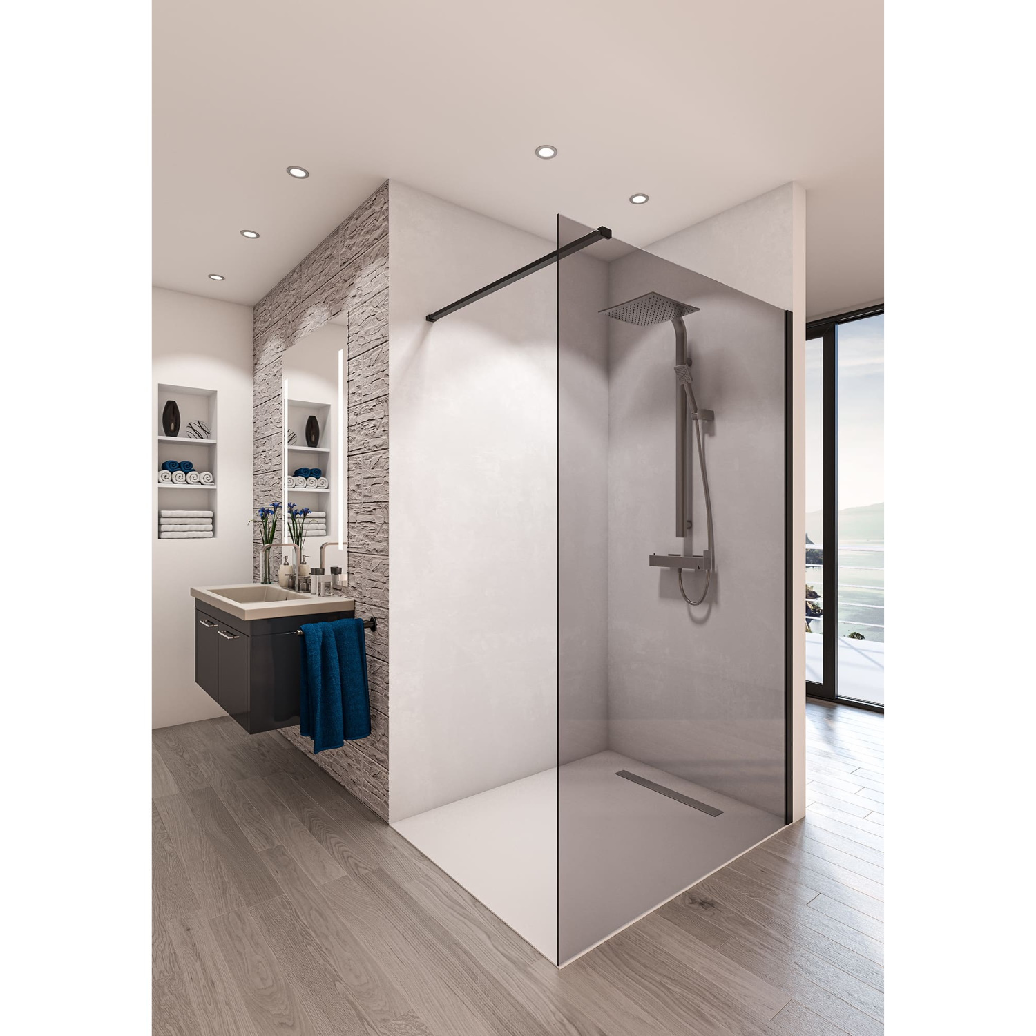Inloopdouche BWS Free Time 140x200 cm Rookglas Timeless Coating Mat Zwart Profiel Boss & Wessing