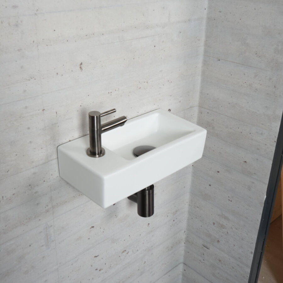 Fonteinset Mat Wit Wiesbaden Color Gun Metal (kraangat links)