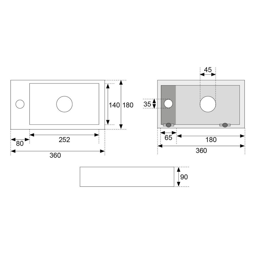 Fonteinset Mat Wit Wiesbaden Color Gun Metal (kraangat links)