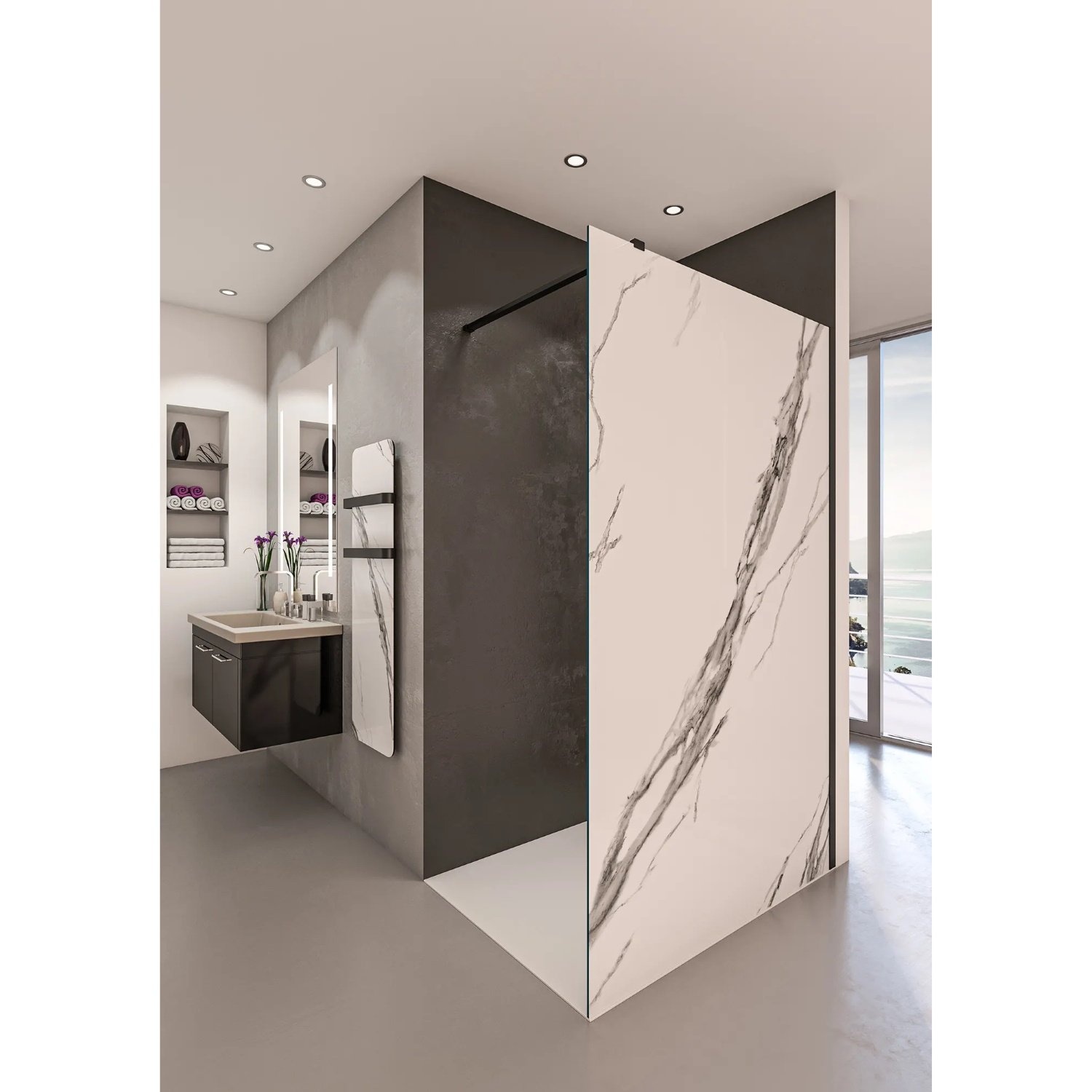 Inloopdouche BWS Free Time 90x200 cm Marmer Glas Timeless Coating Mat Zwart Profiel Boss & Wessing