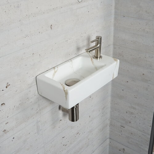 Fonteinset Carrara Marmerlook Wiesbaden Color RVS (kraangat rechts) 