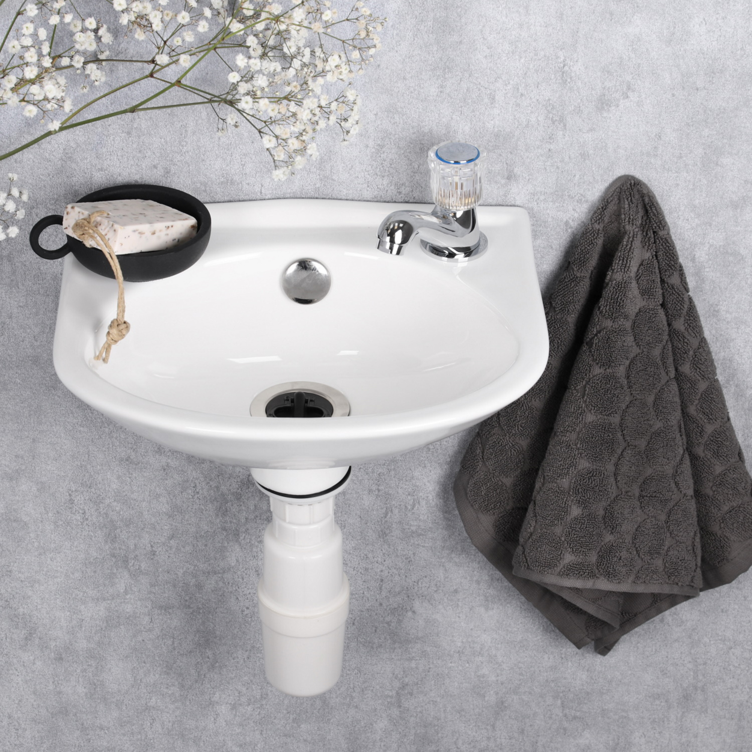 Fonteinset Differnz Gaia 32x28x15 cm Wit Met Kraan en Sifon Differnz