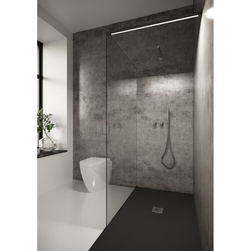 Inloopdouche Bellezza Bagno StabiLight 70x195cm 8 mm Helder Glas Antikalk Inclusief Stabilisatiestang Met Verlichting Mat Zwart 