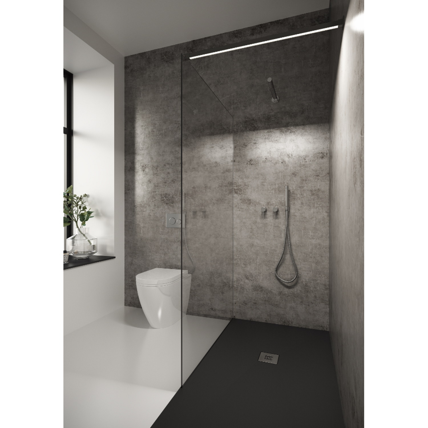 Inloopdouche Bellezza Bagno StabiLight 70x195 cm 8 mm Helder Glas Antikalk Inclusief Stabilisatiestang Met Verlichting Mat Zwart Bellezza Bagno