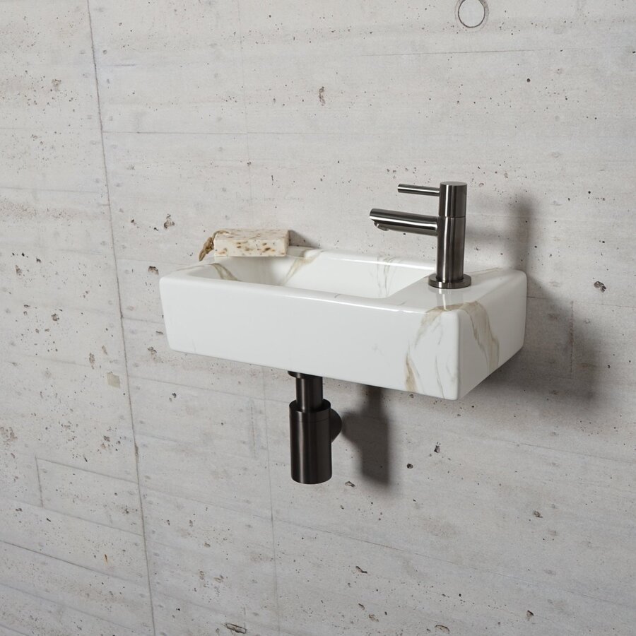 Fonteinset Carrara Marmerlook Wiesbaden Color Gun Metal (kraangat rechts)