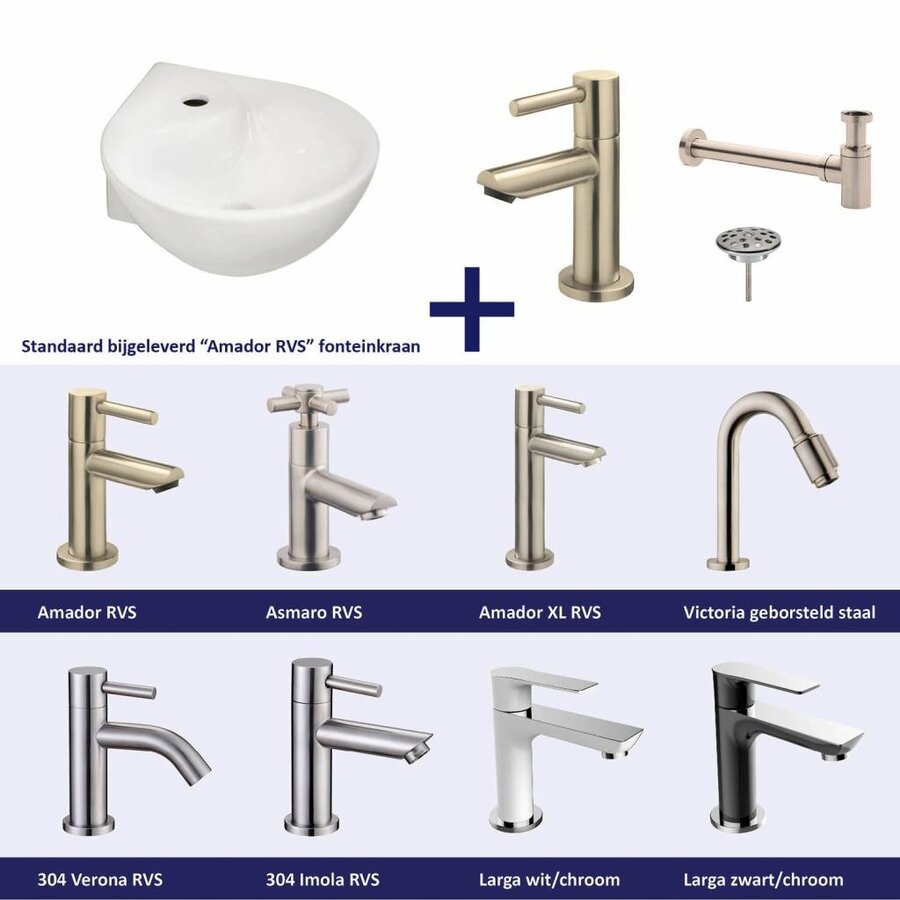Fonteinset Kratos Keramiek 35X35X14.5 Cm Rvs (Keuze Uit 8 Kranen)