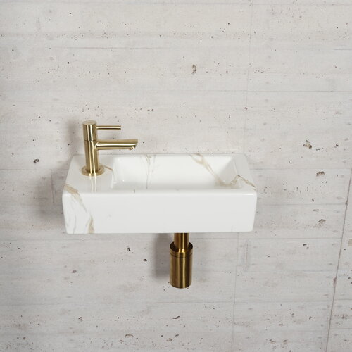 Fonteinset Carrara Marmerlook Wiesbaden Color Messing Goud (kraangat links) 