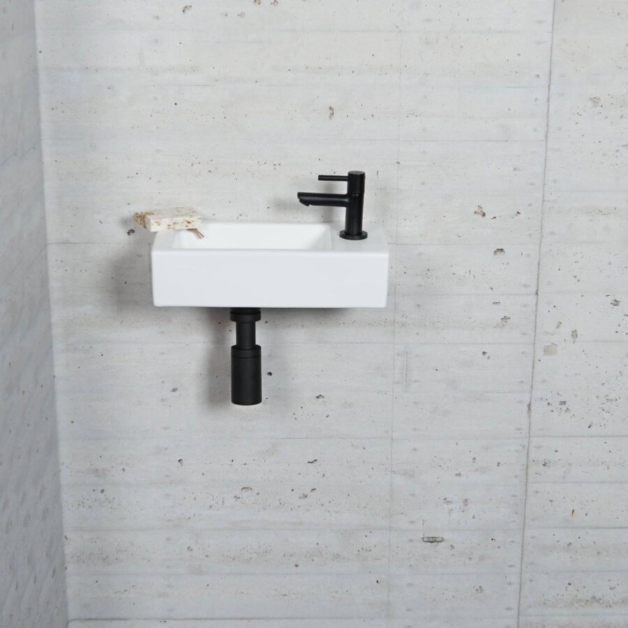 Fonteinset Mat Wit Wiesbaden Color Mat Zwart (kraangat rechts)