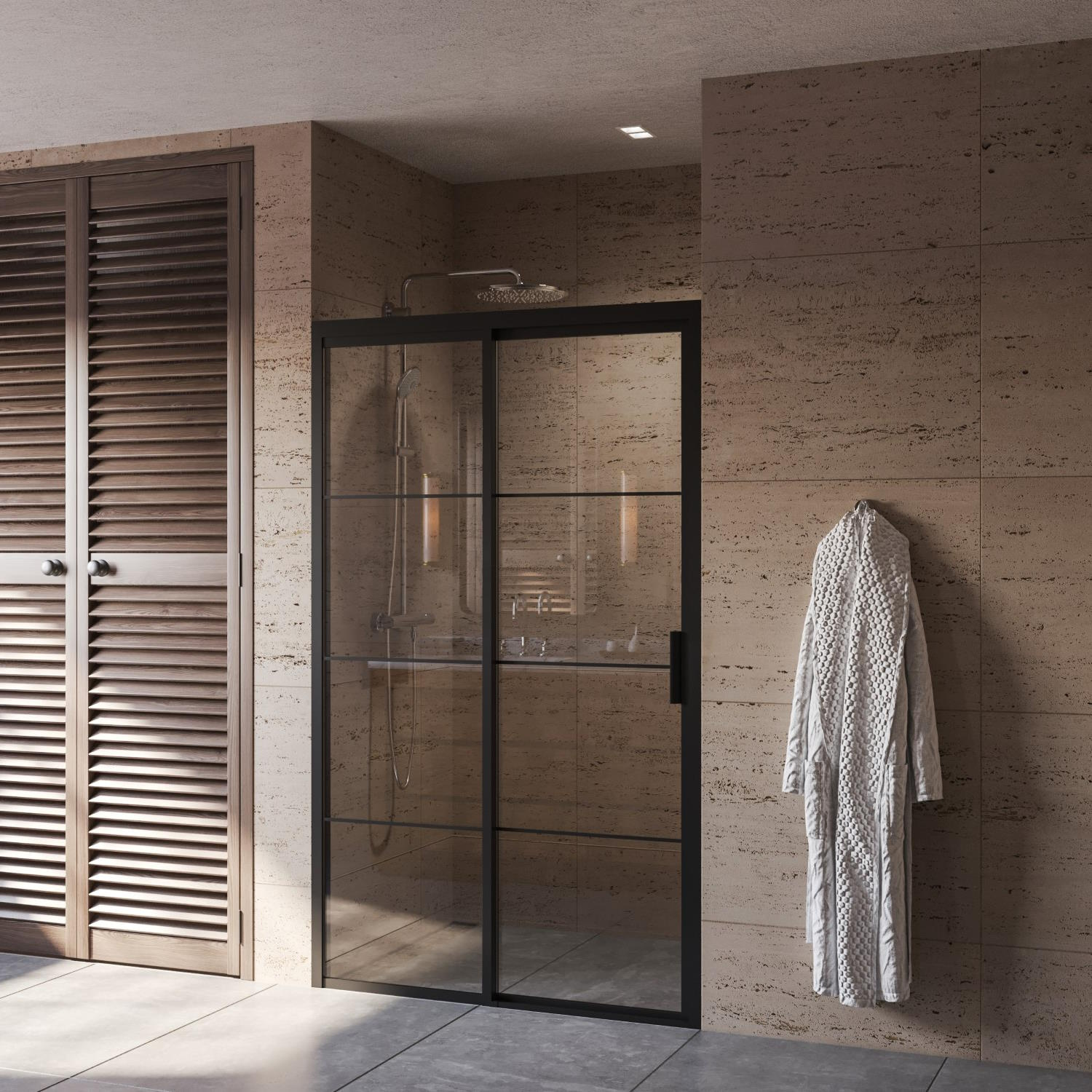 Douchedeur Boss & Wessing Black Edition Frame Softclose Links 130x200 cm Helder Glas Zwart Boss & Wessing