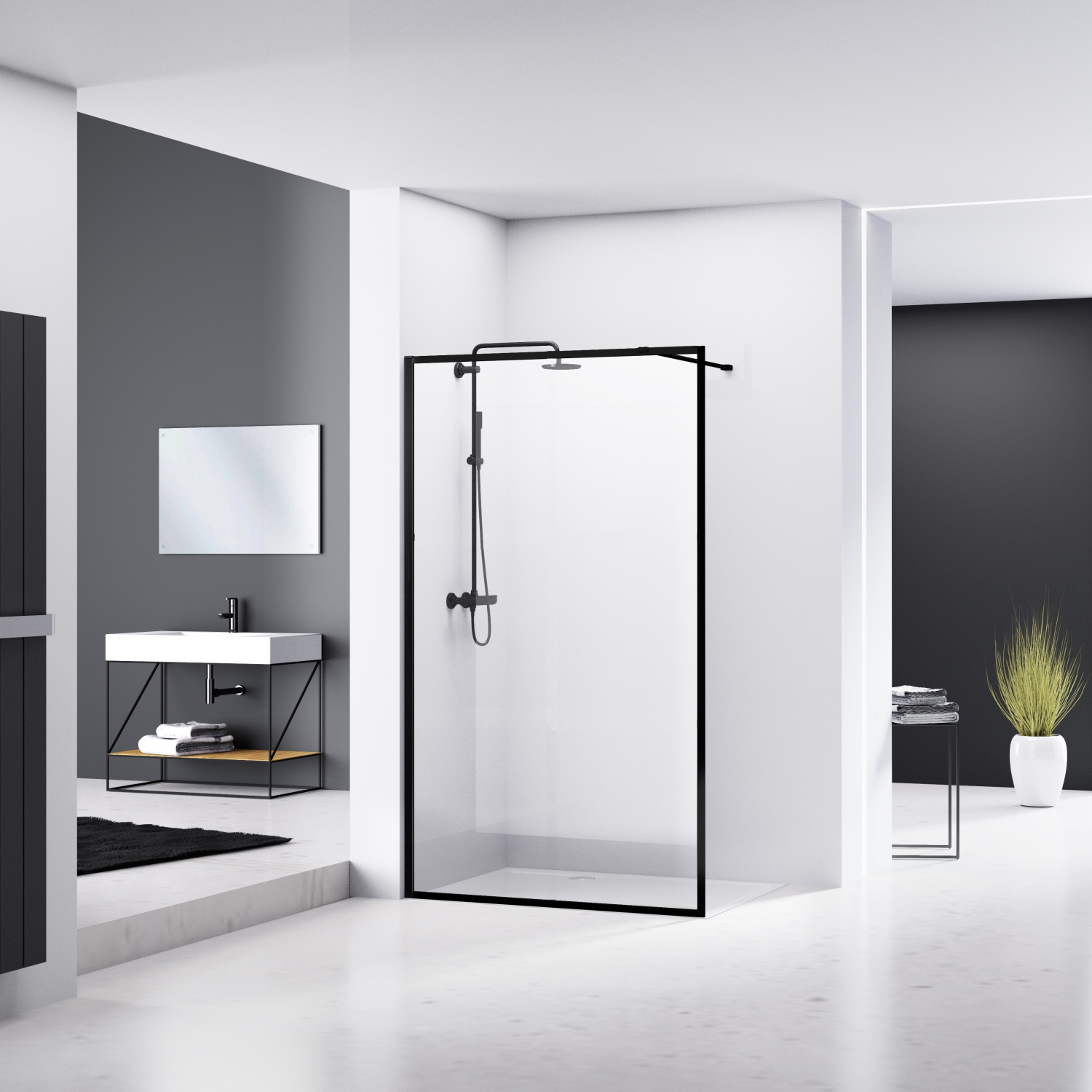 Inloopdouche Van Rijn ST04 Met Stabilisatiestang 90x200 cm 8 mm Helder Glas Zwart van Rijn