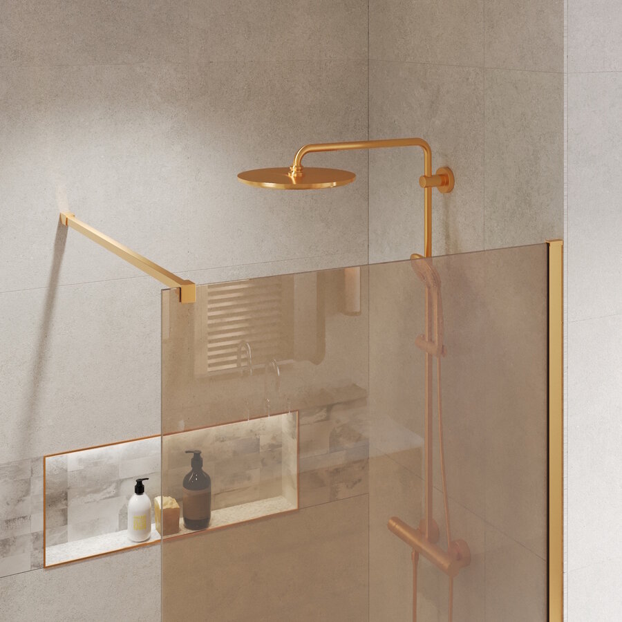 BWS Inloopdouche Pro Line Brons Glas 200 cm 8mm Nano Coating Goud Profiel en Stang (Alle Maten)