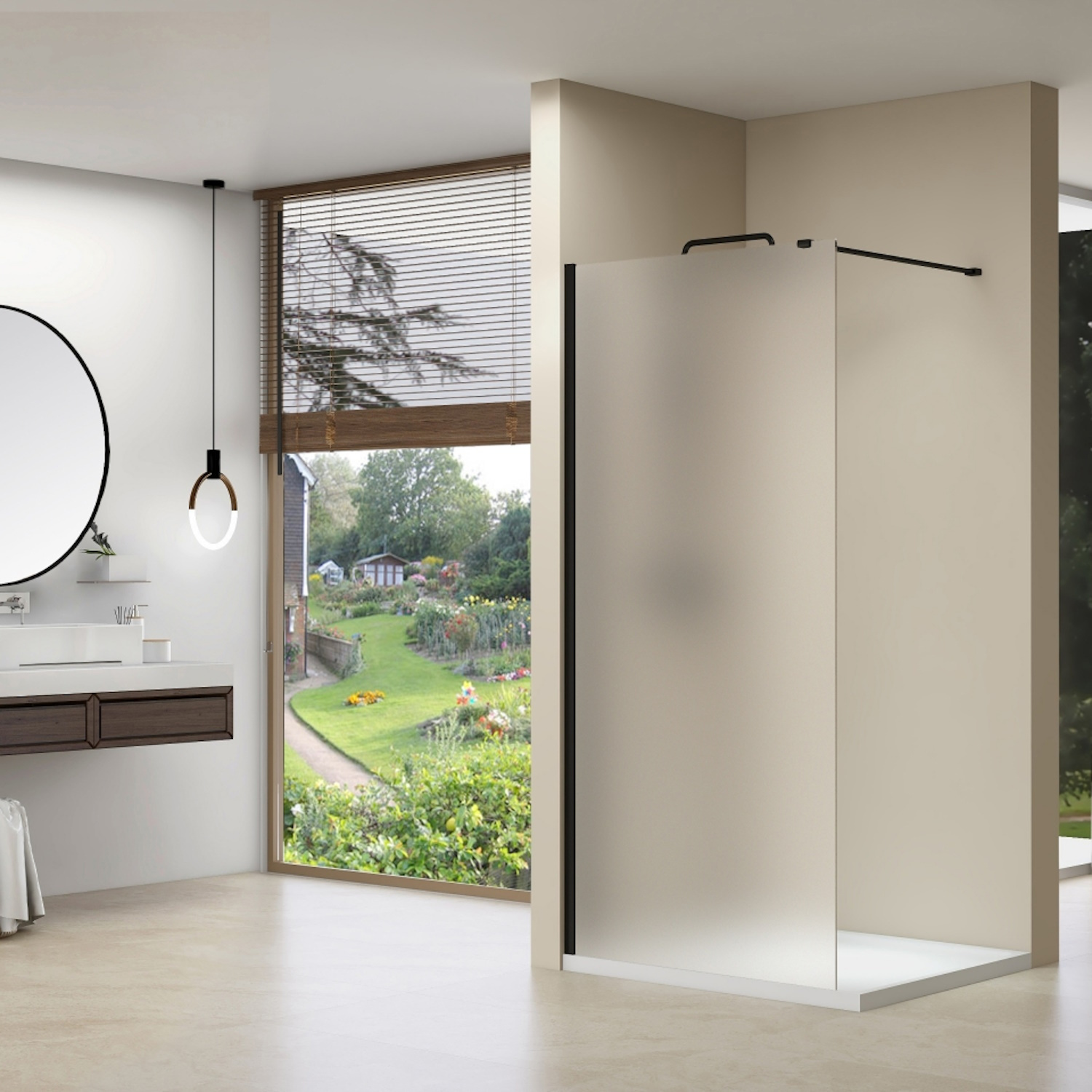 Inloopdouche Van Rijn ST01 Met Stabilisatiestang 100x200 cm Melkglas 8 mm Zwart van Rijn