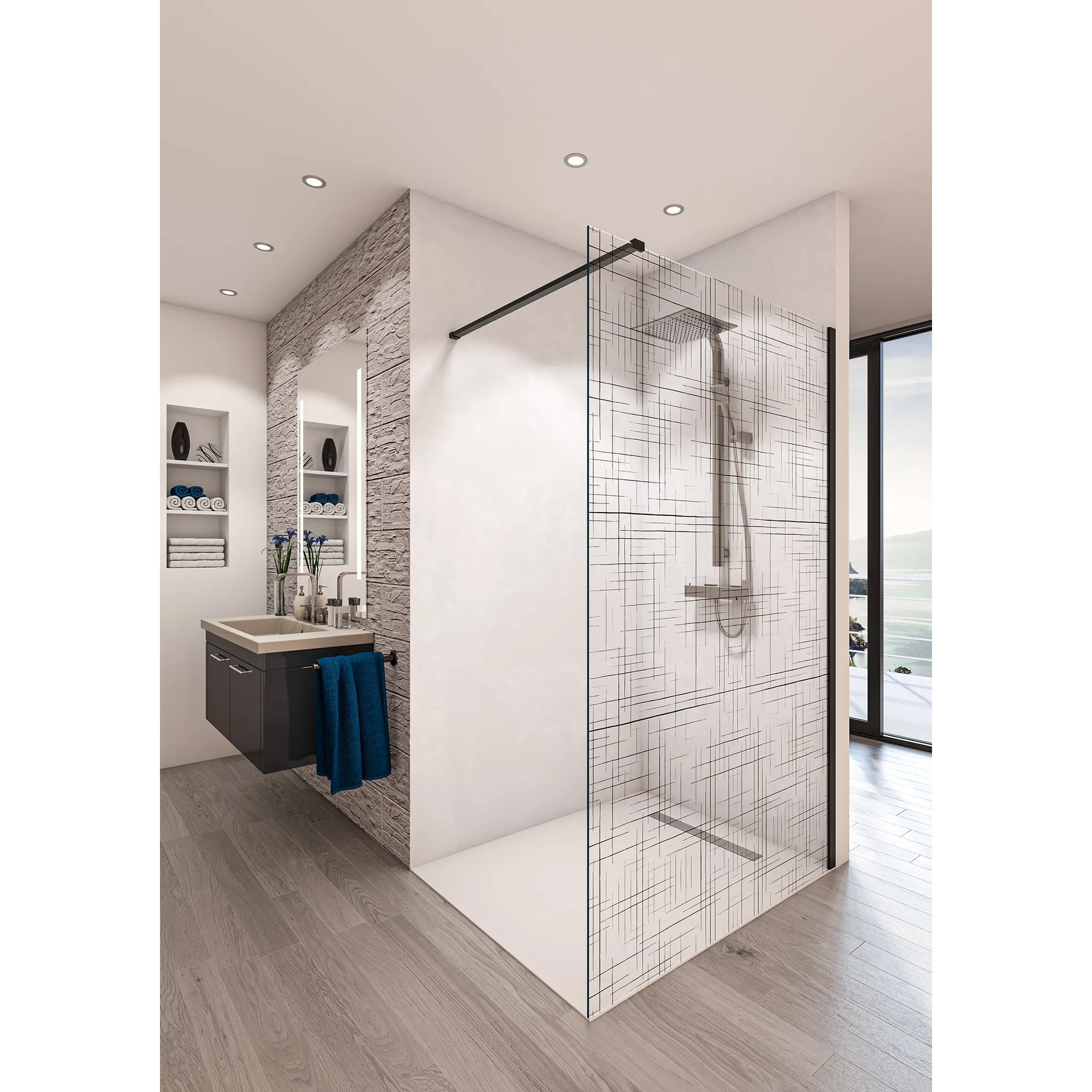 Inloopdouche BWS Free Time 100x200 cm Reflex Zwart Timeless Coating Mat Zwart Profiel Boss & Wessing