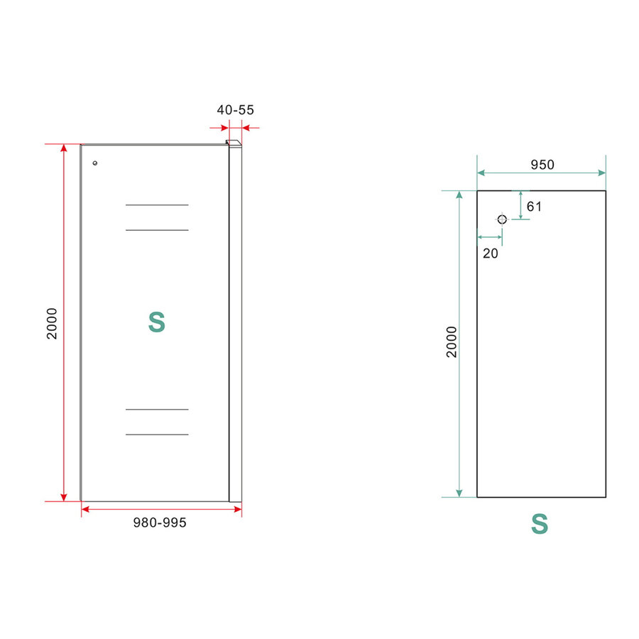 Zijwand Wiesbaden tbv Douchedeur Schuifdeur 100 cm 8mm Nano Coating Mat Zwart