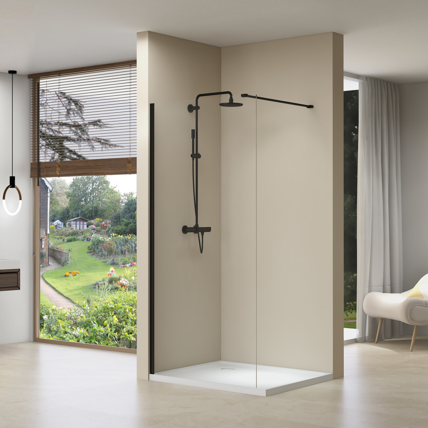 Inloopdouche Van Rijn ST01 Met Stabilisatiestang 110x200 cm Helder Glas 8 mm Mat Zwart van Rijn