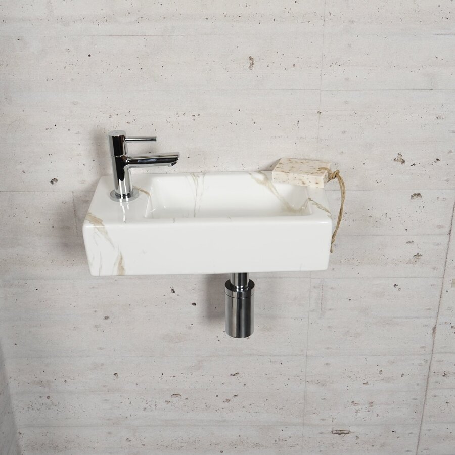 Fonteinset Carrara Marmerlook Wiesbaden Color Chroom (kraangat links)