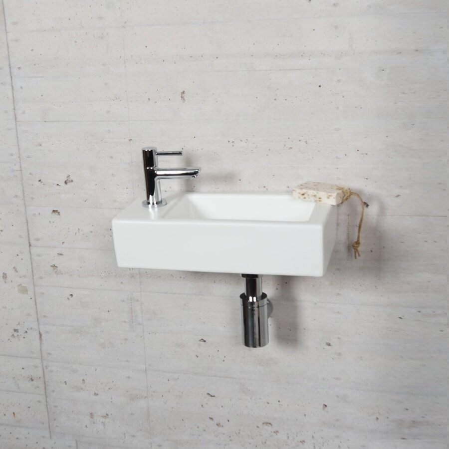 Fonteinset Mat Wit Wiesbaden Color Chroom (kraangat links)