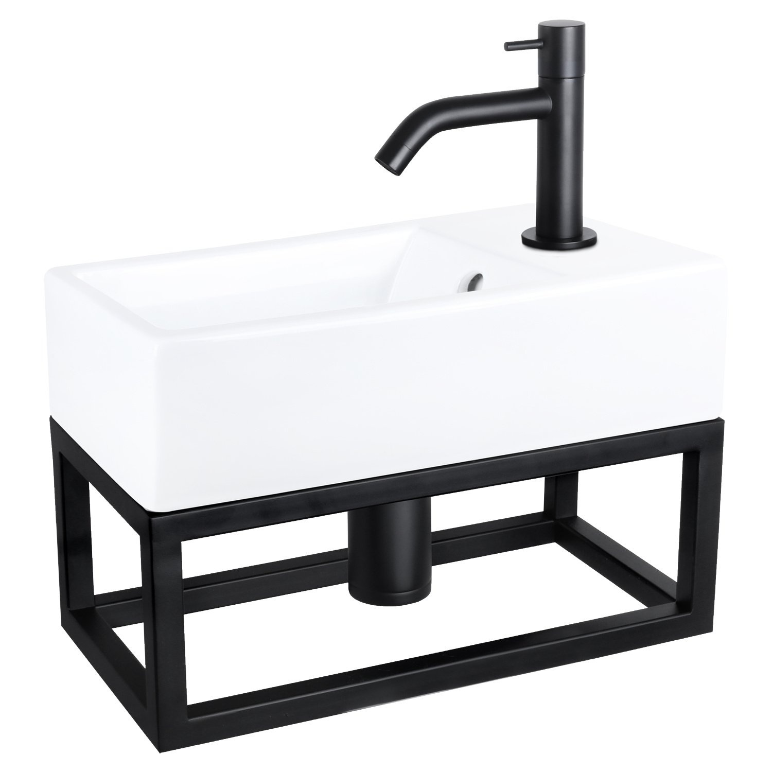 Fonteinset Differnz Force Keramiek en Handoekrek 40x22x11.5 cm Wit Met Gebogen Kraan Mat Zwart Differnz