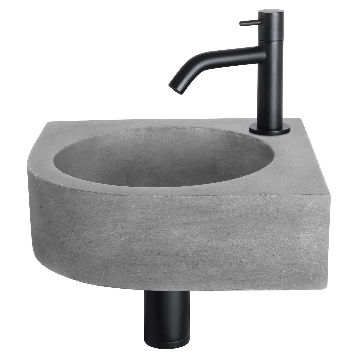 Fonteinset Differnz Cleo 31.5x31.5x10 cm Beton Donker Grijs Met Kraan Gebogen Mat Zwart Differnz