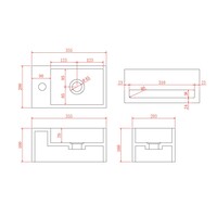Fontein AquaSplash Bali Solid Surface 36x20 cm Kraangat Rechts Mat Zwart