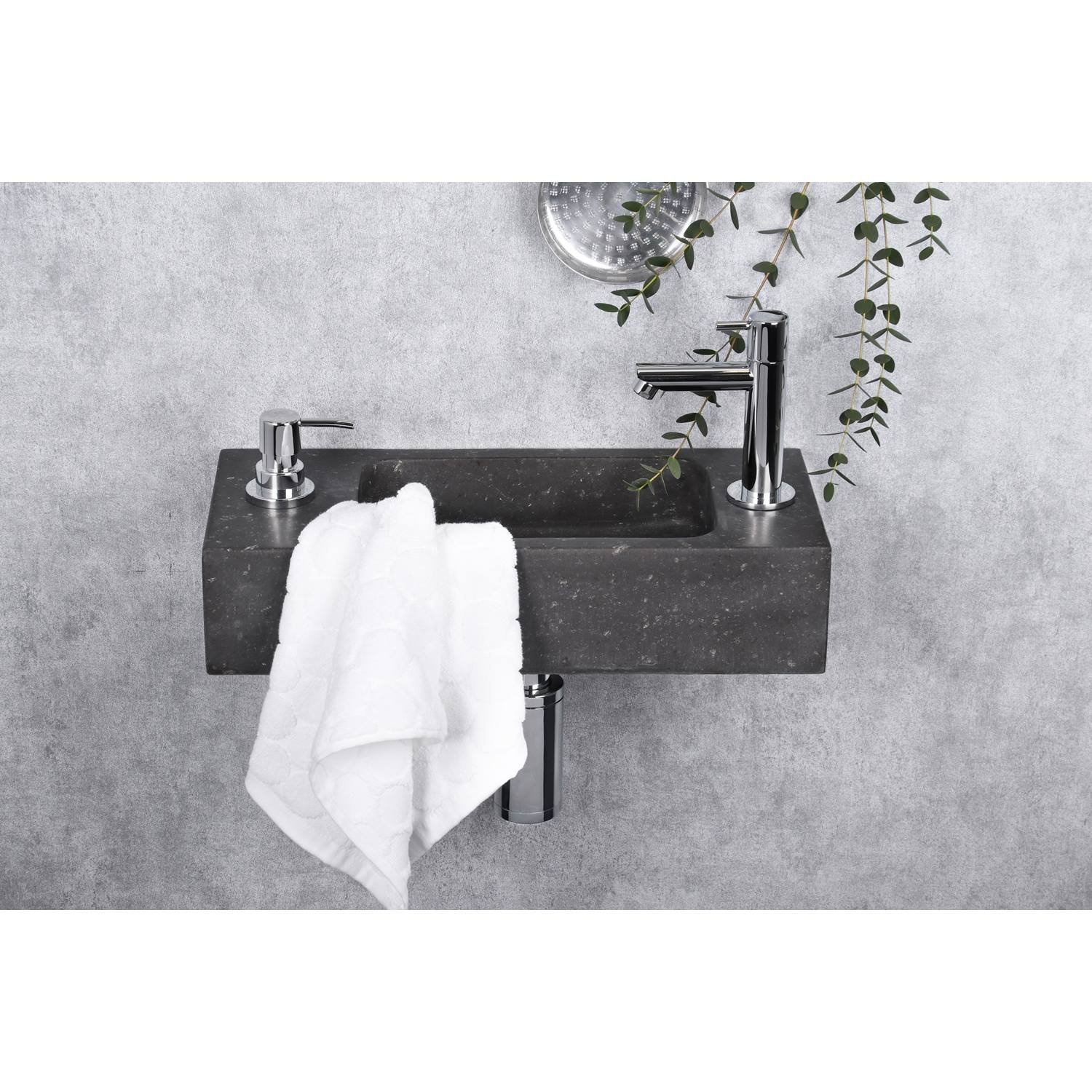 Fonteinset Differnz Sapon Rechts 42.5x18.5x9 cm Geintegreerde Zeepdispenser Natuursteen Antraciet Differnz