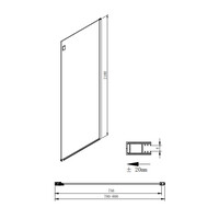 Zijwand Sapho Volcano 80x200 cm 8 mm Helder Glas tbv nisdeur Volcano Mat Zwart