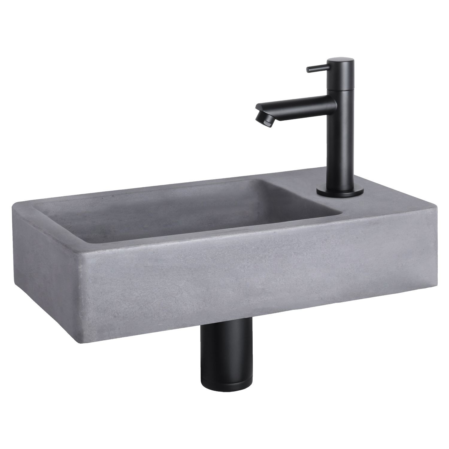 Fonteinset Differnz Force Beton 40x22x8 cm Donker Grijs Met Rechte Kraan Mat Zwart Differnz