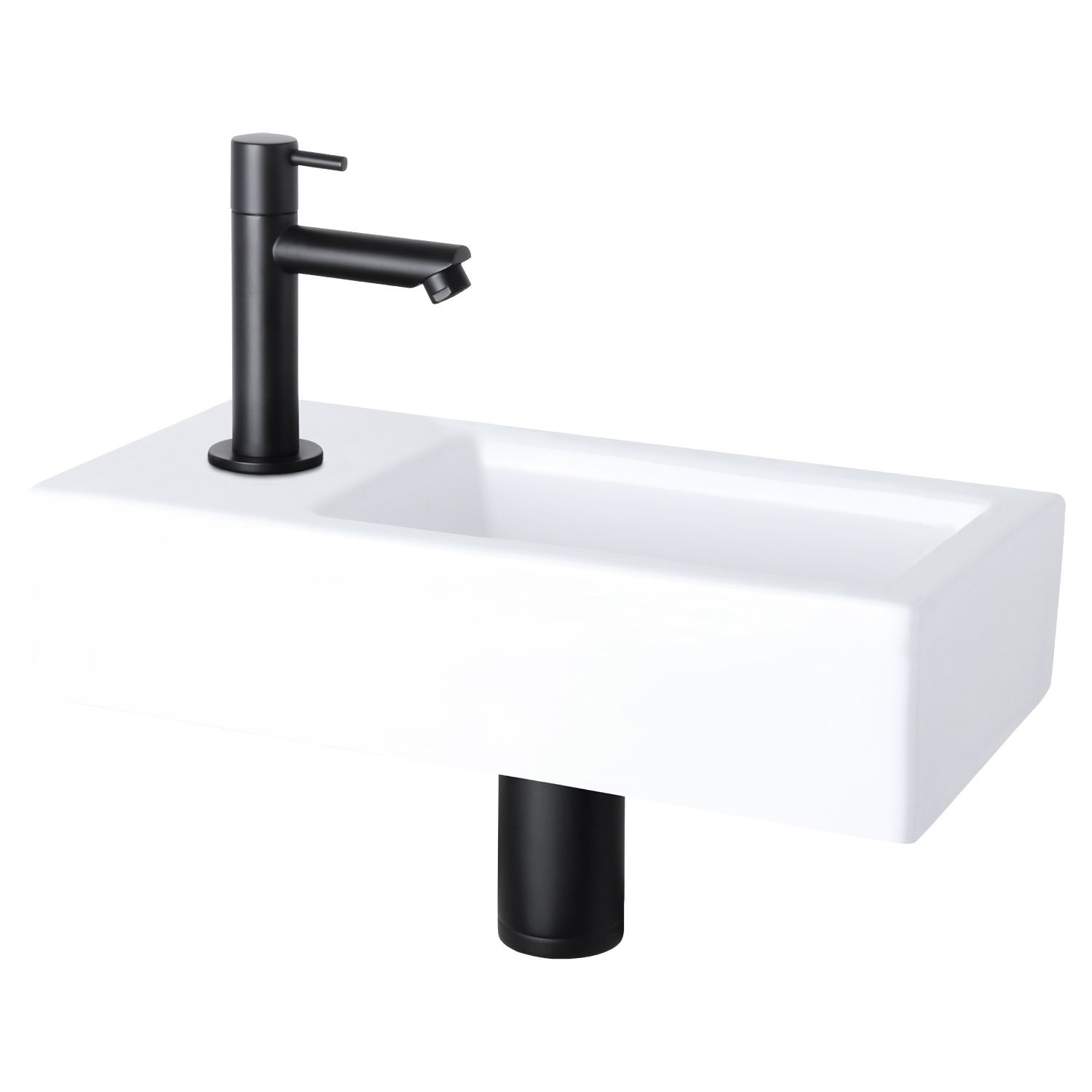 Fonteinset Differnz Helios 37.5x18.5x9.5 cm Wit Met Rechte Kraan Links Mat Zwart Differnz