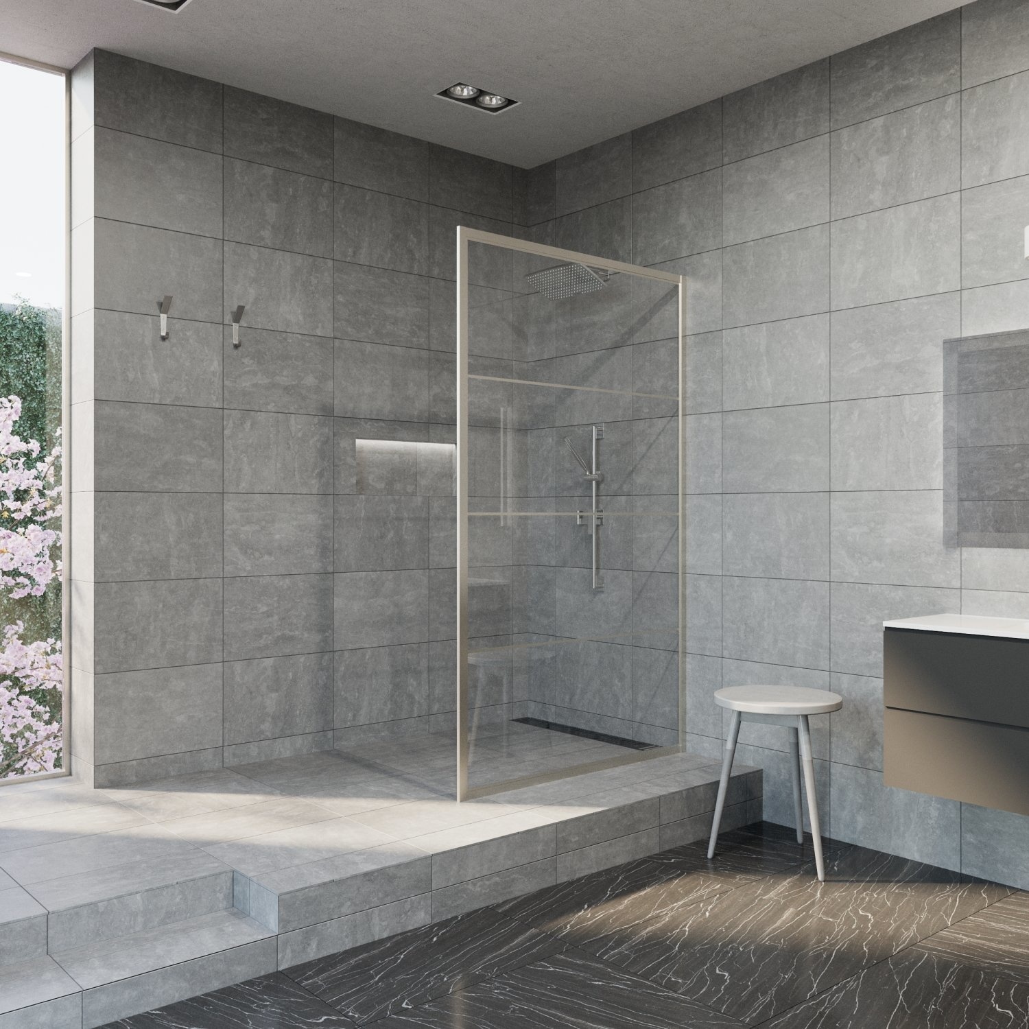 Inloopdouche Aquasplash Frame 120x200 cm 8 mm NANO Glas met Raster Geborsteld RVS Aquasplash