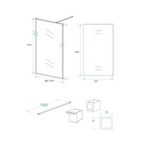 Inloopdouche Wiesbaden Square Stabilisatiestang Nano Coating 100x200 cm 10 mm Mat Zwart