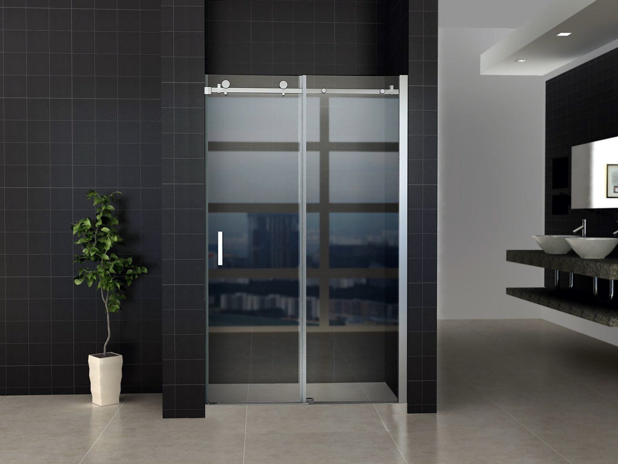 Schuifdeur Tweedelig Aqua Splash Hayes 120x200 cm Helder Glas Aluminium Profiel Chroom Aqua Splash
